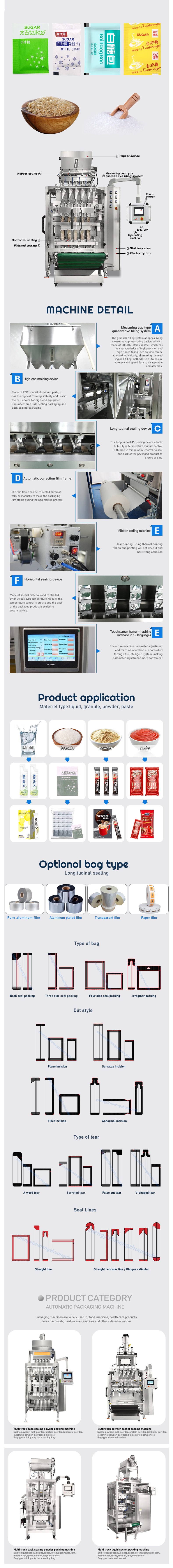 5g 10g 20g Sugar Salt Pellet packing machine 4 Lane 6 Lane Multi Lane 3 side Sealing Paper Bag Sugar Sachet Packing Machine