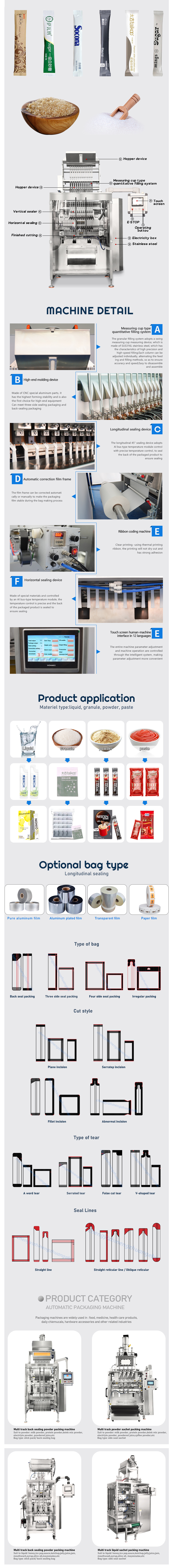 High Output 4 Lane 6 Lane Multi Lanes Sugar Stick Packing Machine For Sugar Pellet 3 in 1 coffee sugar Stick packing machine