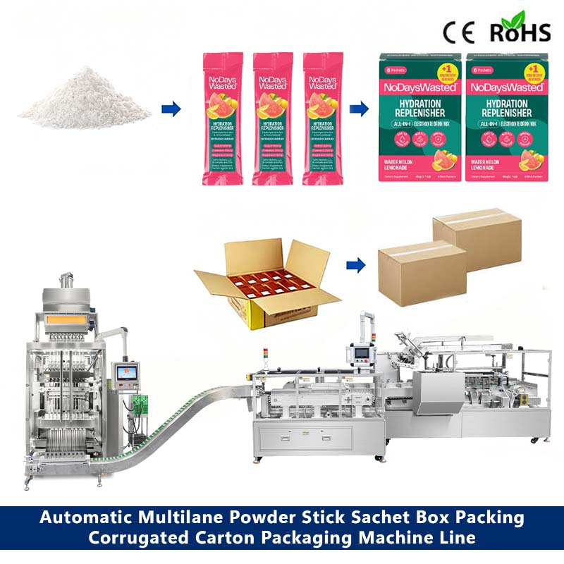 High Speed Multi Lane Electrolyte Mix Hydration Powder Stick Sachet Cartoning Machine